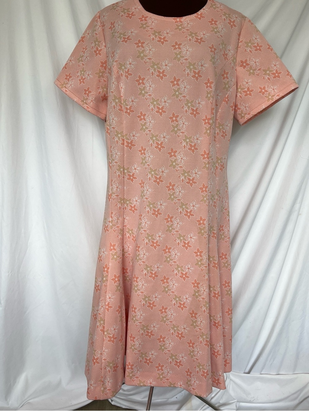 Vintage 1960s Lane Bryant Orange Floral Poly Knit Jacquard Mod Dress
